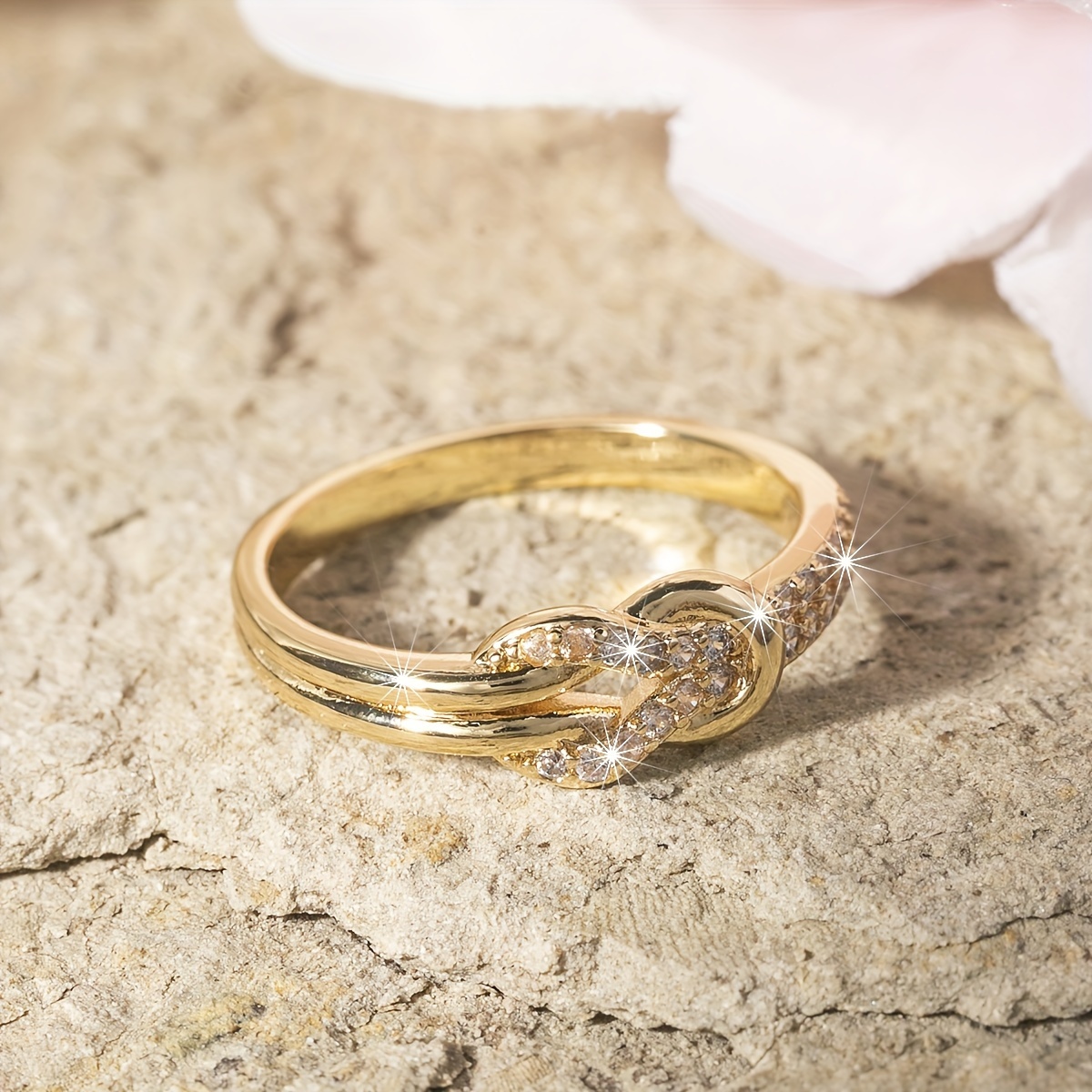Copper Wedding Band Ring with CZ Stone - Elegant Jewelry